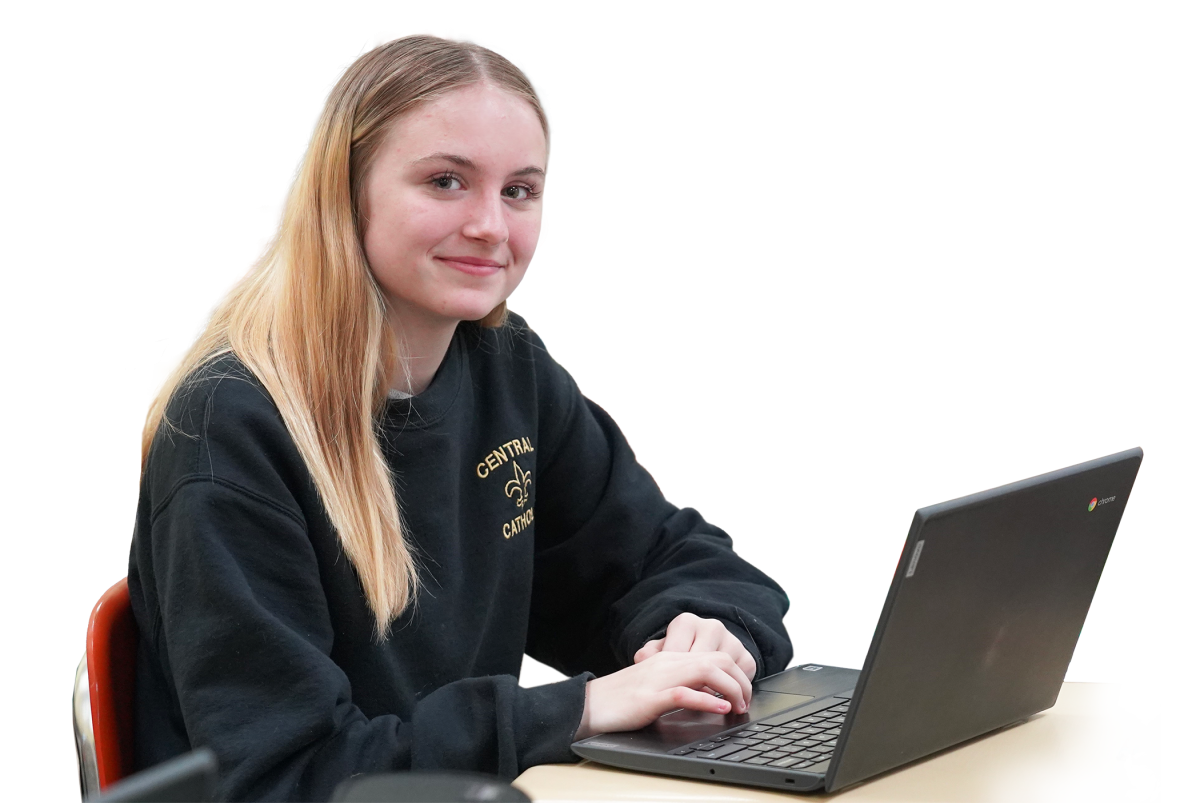 Saints student working at computer